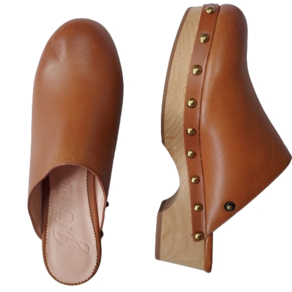 J. Crew Leather Slip On Mule Clog Shoe Size 6.5 #BA188 Rich Oak - Picture 6 of 14